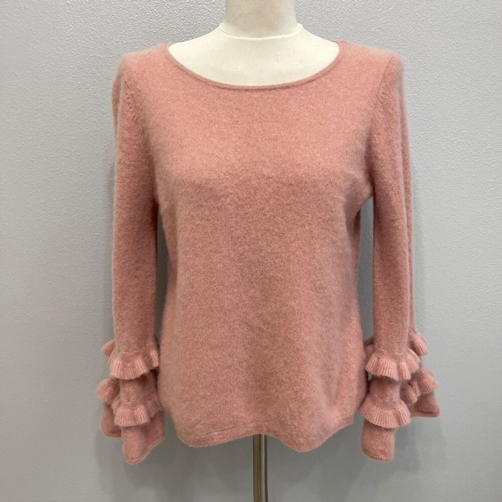 Charter‎ Club Luxury Sweater Large Pink 100% Cashmere Long Sleeve Ruffles
